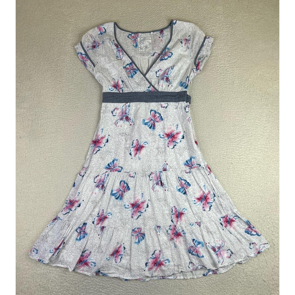 Fat Face Dress Womens 10 White Butterfly Print Wrap V Neck Fit Flare Knee Length